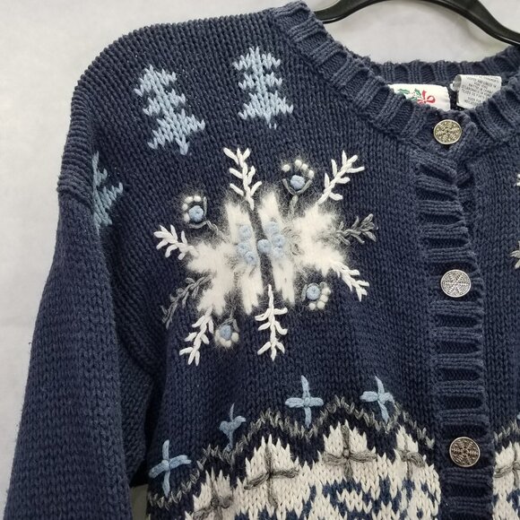 Nutcracker Cardigan M Snowflake Knit Geometric Christmas Star Winter Sweater VTG - Picture 5 of 16